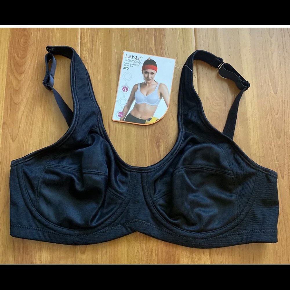 LA Isla  A212 Active Underwire Sports Bra 32D Black NWT